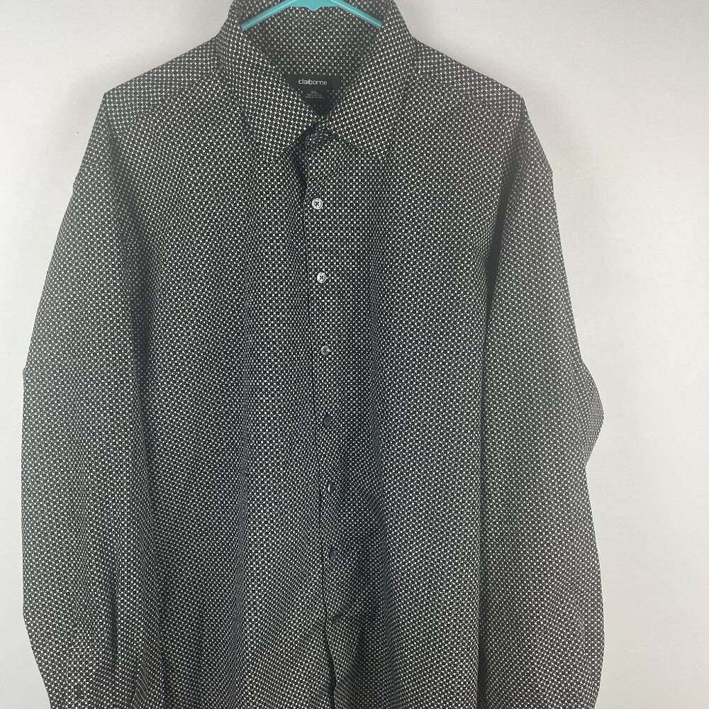 Claiborne men's 2XL Black and White Button up Geometric Jaquard Print